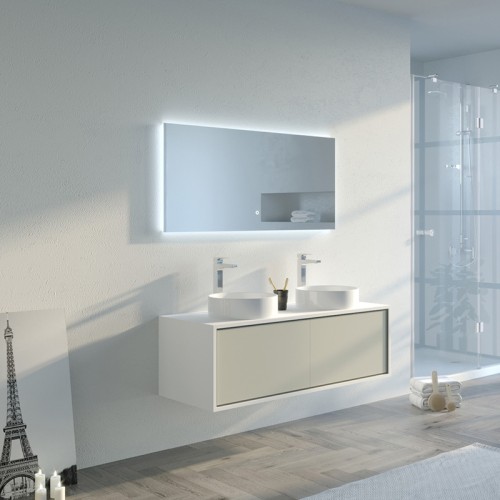 Meuble de salle de bain Maruca 1200 Beige galet et Blanc