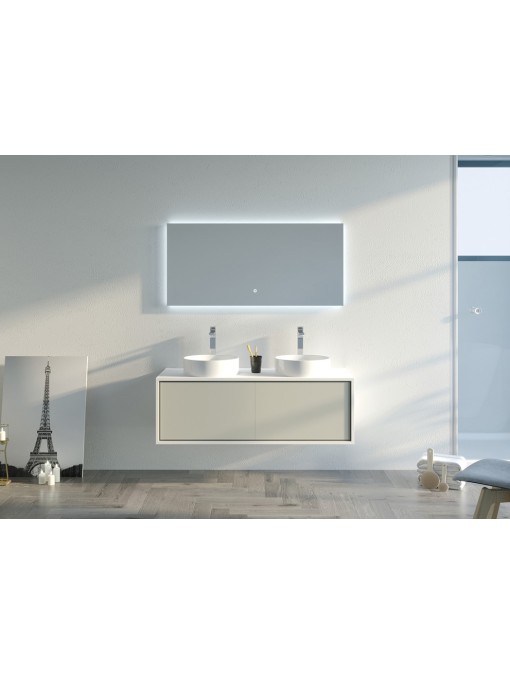 Meuble de salle de bain double vasque Maruca 1200 Beige galet et Blanc