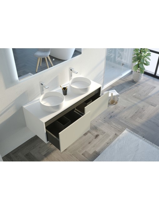 rangements Meuble de salle de bain Maruca 1200 Beige galet et Blanc