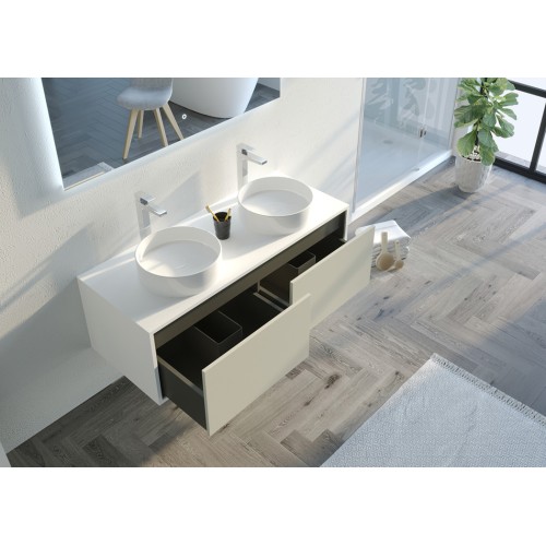 Meuble de salle de bain Maruca 1200 Beige galet et Blanc
