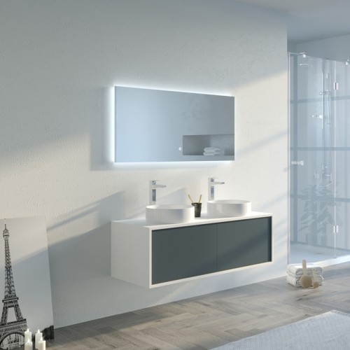 Meuble double vasque de salle de bain Maruca 1200 Gris béton et Blanc