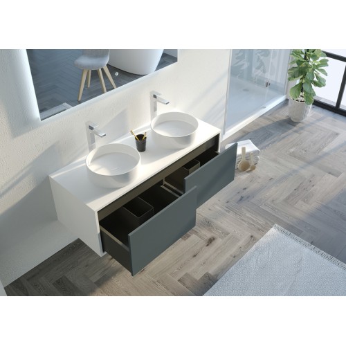 Meuble double vasque de salle de bain Maruca 1200 Gris béton et Blanc