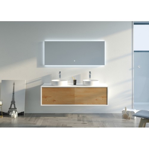 Meuble de salle de bain Maruca 1400 Bois naturel et Blanc