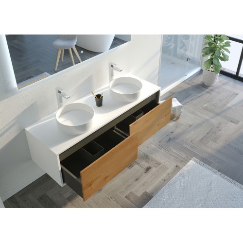 Meuble de salle de bain Maruca 1400 Bois naturel et Blanc