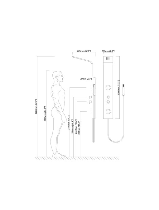 Dimensions Colonne de douche hydromassante GS022