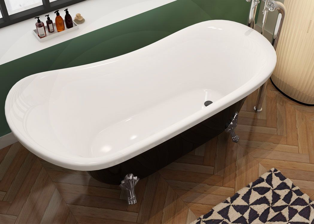 Baignoire à pieds noire et blanche, petite baignoire sur pieds 160 cm  Cesano Black