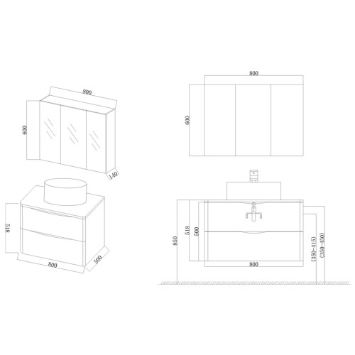 Meuble de salle de bain Terranova 800 Noir