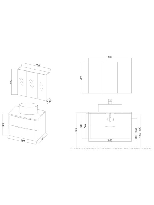 Meuble de salle de bain Terranova 800 Gris taupe
