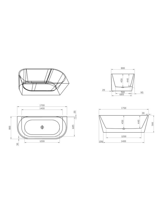 Dimensions Baignoire îlot Lazzio