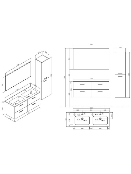 Meuble de salle de bain LANZARA 1200 Chêne gris