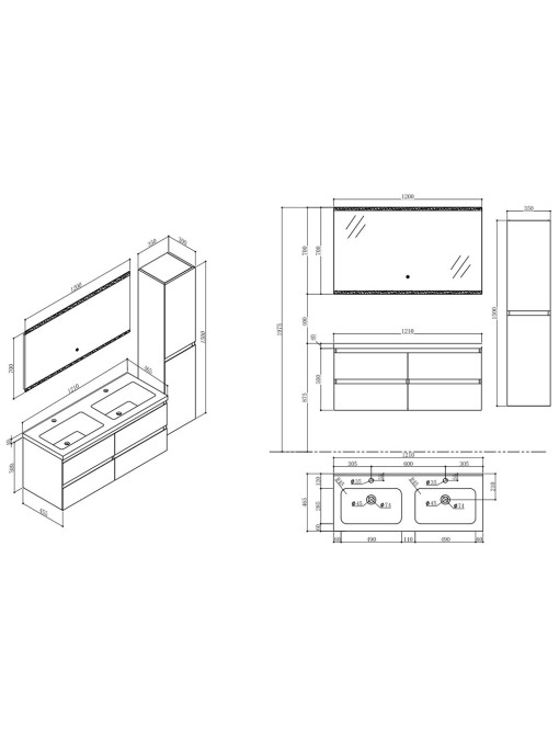 Meuble de salle de bain SCORZO 1200 Béton