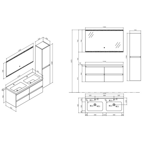 Meuble de salle de bain SCORZO 1200 Béton