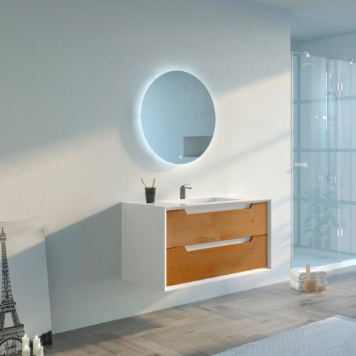 Meuble de salle de bain Scordia 1000 Bois naturel et Blanc