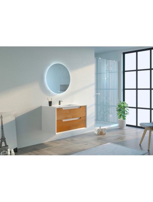 Meuble de salle de bain Scordia 900 Bois naturel et Blanc