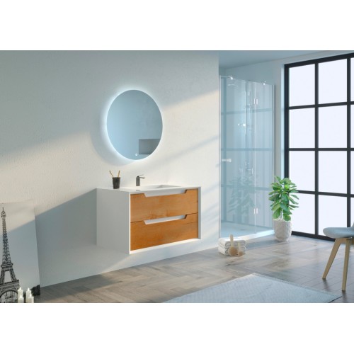 Meuble de salle de bain Scordia 900 Bois naturel et Blanc