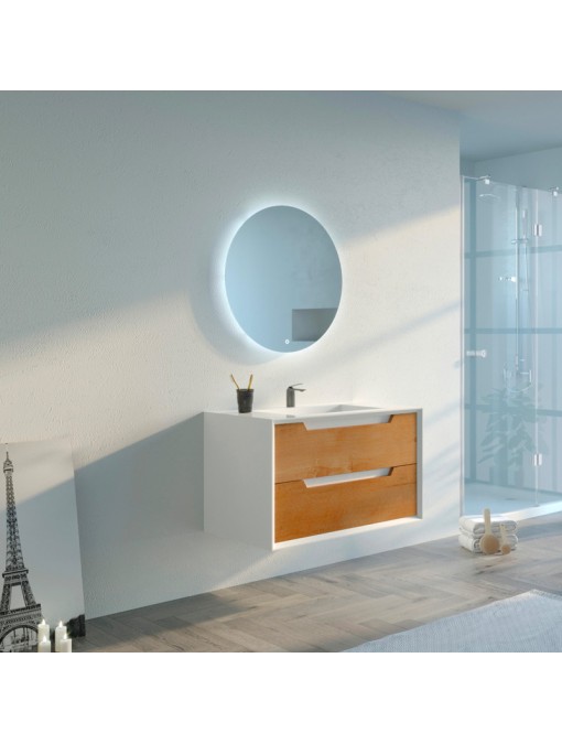 Meuble de salle de bain Scordia 900 Bois naturel et Blanc