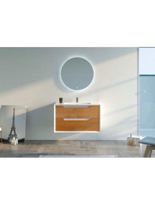 Meuble de salle de bain Scordia 900 Bois naturel et Blanc