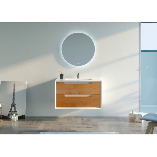 Meuble de salle de bain Scordia 900 Bois naturel et Blanc