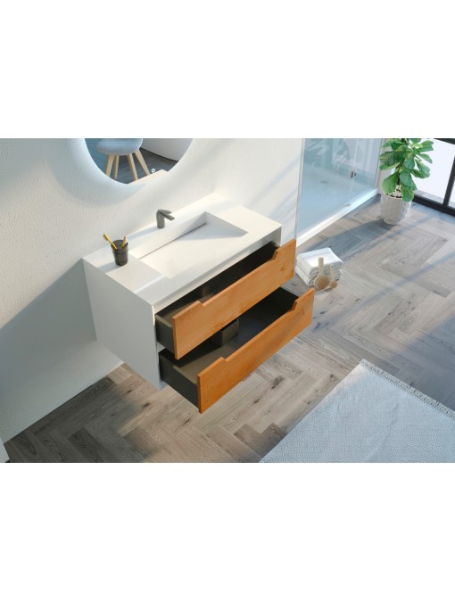 Meuble de salle de bain Scordia 900 Bois naturel et Blanc