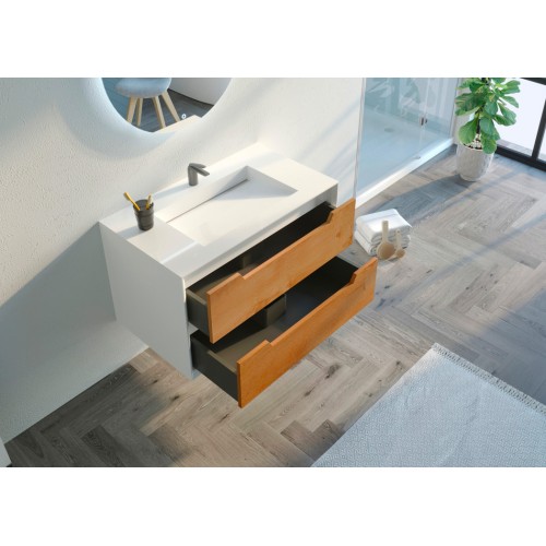 Meuble de salle de bain Scordia 900 Bois naturel et Blanc