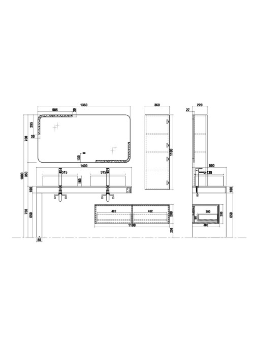 dimensions Meuble de salle de bain Melizzano 1400 Bleu saphir