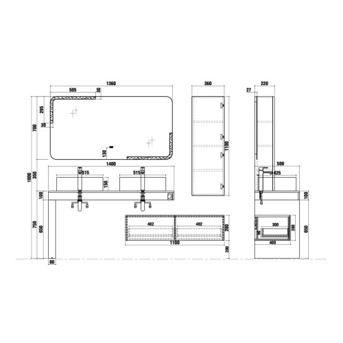 Meuble de salle de bain Melizzano 1400 Bleu saphir