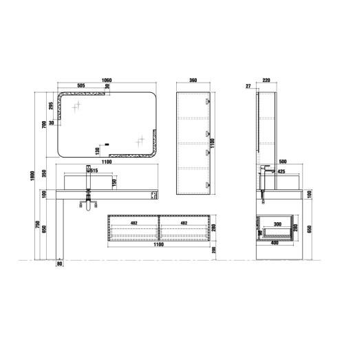 Meuble de salle de bain MELIZZANO 1100 Gris Anthracite