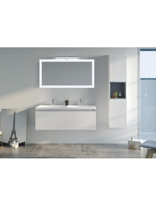 Meuble suspendu et colonne 2 portes avec niche TIVOLI 1200 Blanc
