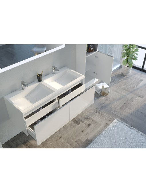 Double vasque et double tiroir de l'ensemble TIVOLI 1200 Blanc