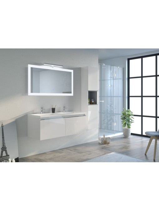 Meuble de salle de bain gloss avec grande colonne TIVOLI 1200 Blanc