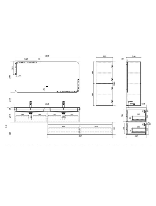 Dimensions Meuble de salle de bain BELLISSIMO