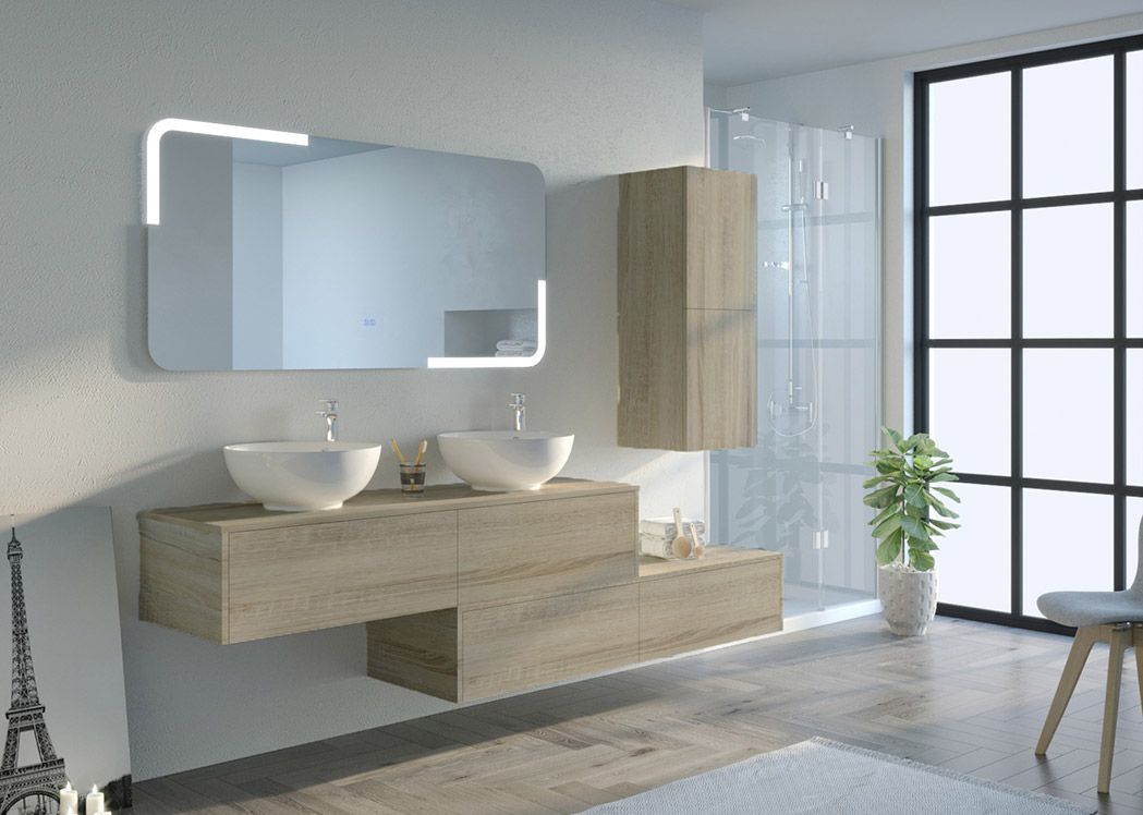 Meuble scandinave pour salle de bain, meuble de salle de bain scandinave  double vasque