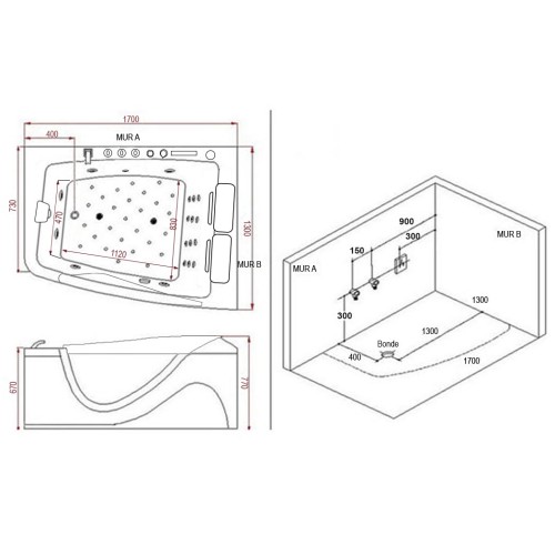 Baignoire balnéo asymétrique pour 2 personnes Neptune
