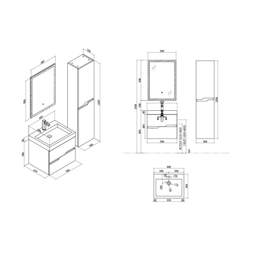 Meuble de salle de bain CALABRO 600 Noir