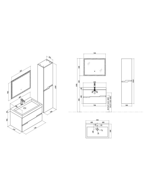 Meuble de salle de bain CALABRO 800 Noir