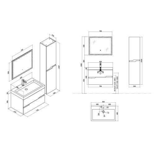 Meuble de salle de bain CALABRO 800 Noir