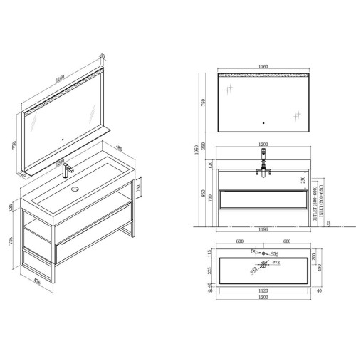 Meuble de salle de bain LAMEZIA 1200 Blanc