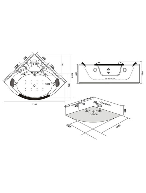 plan Baignoire balnéo Romantica-A 36 jets