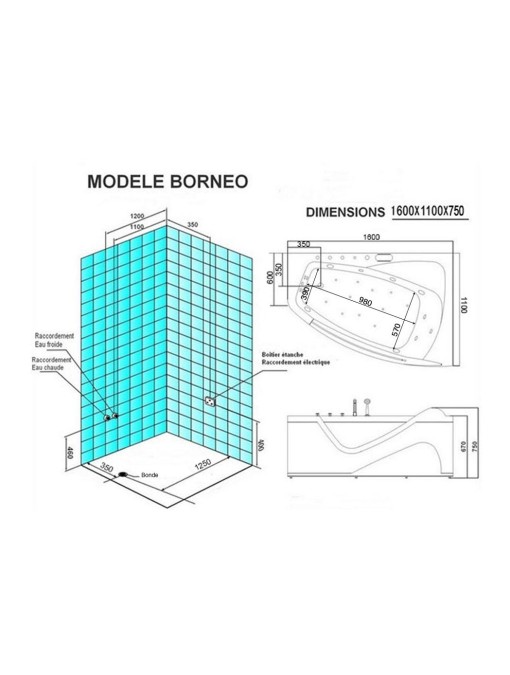 Plan Baignoire balnéo G-Borneo 42 jets