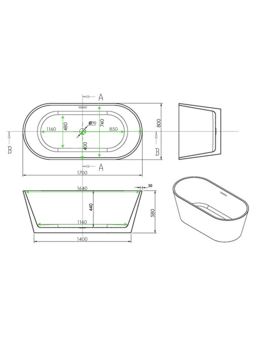 Plan Baignoire îlot Lugano Grey