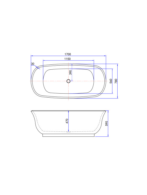 Baignoire îlot Savena plan schématique