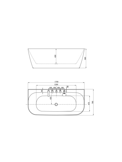 Plan dimensions Baignoire îlot Merida