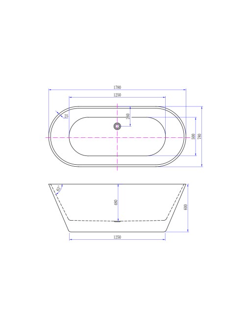 Plans Dimensions Baignoire îlot Lugano