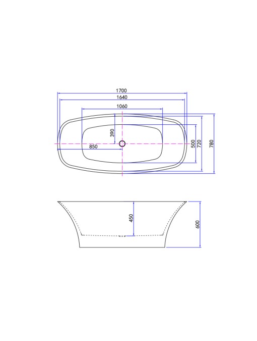 Plan Dimensions Baignoire îlot Lizarra