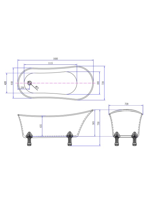 Plan Dimensions Baignoire îlot Cesano Black