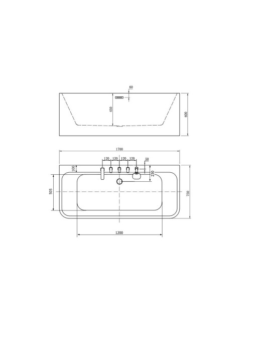 Plan Dimensions Baignoire îlot Cardano Black