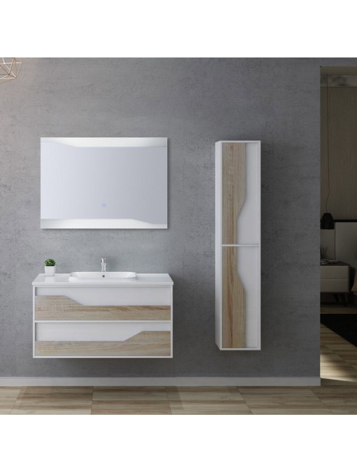 Meuble salle de bain 1 vasque URBINO 1000 Scandinave et Blanc