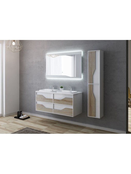 Meuble de salle de bain et colonne URBINO 1200 Scandinave et Blanc