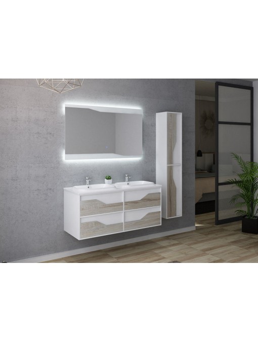 Ensemble de salle de bain double vasque URBINO 1200 Scandinave et Blanc