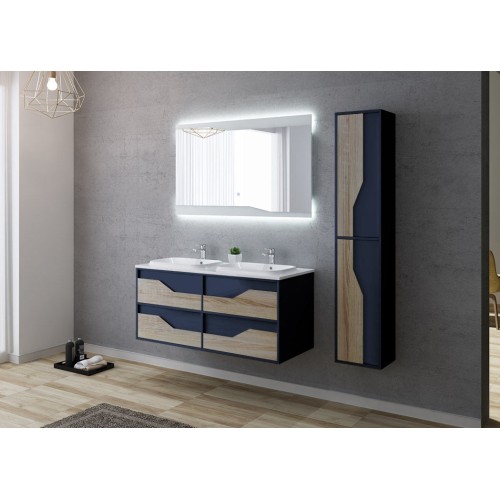 Meuble double vasque suspendu bleu et bois URBINO 1200 SC-BS